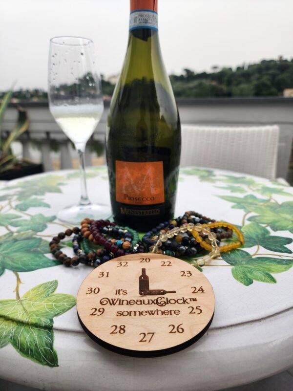 renee ventrice wooden wineauxclock coaster