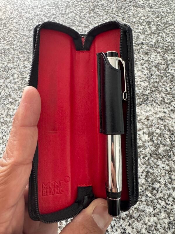 Mont Blanc Chrome Writing Pen & Leather Case - Image 4